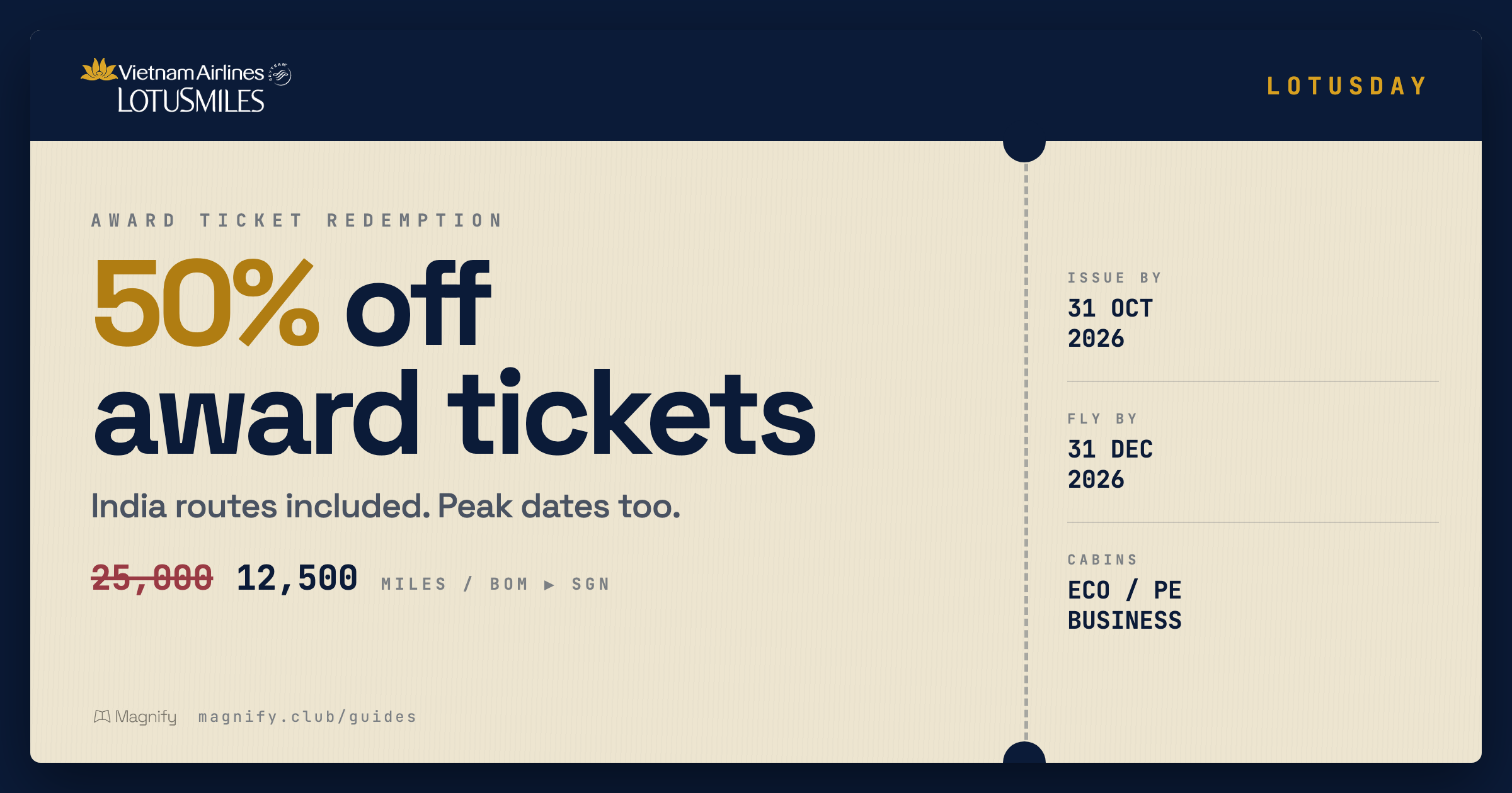 Vietnam Airlines LotusDay: 50% Off Award Tickets, India Routes Included